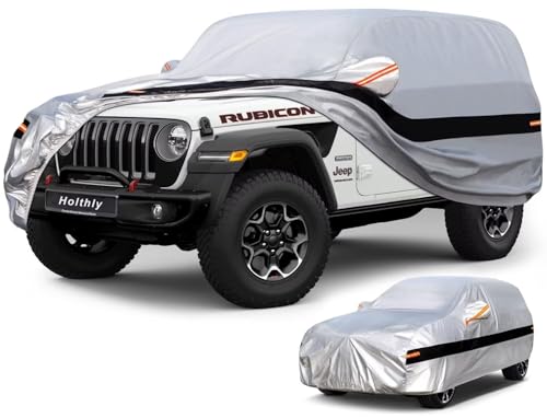 Image of 10 Layers Car Cover Custom Fit for Jeep Wrangler 2Door 2dr, Waterproof All Weather for Automobiles, Outdoor Full Cover Sun Dust Rain Protection with Cotton. Silver