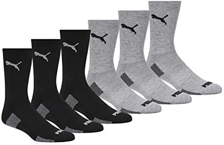 PUMA mens 6 Pack Crew running socks, Black/Grey, 13-15 US
