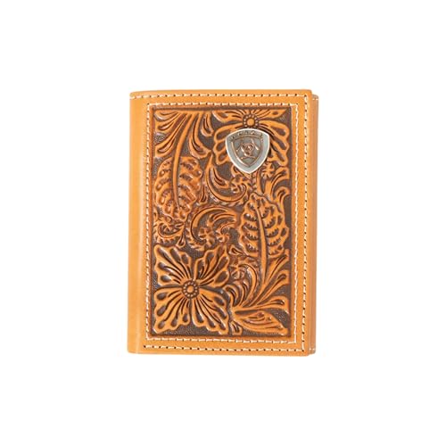 ARIAT Trifold Floral Embossed Logo Wallet, Nutmeg