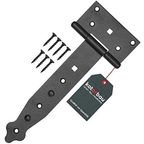 Kotarbau – Charnière à penture droite de 100 à 400 mm – Pour volet, porte, portail, ferrure de jardin – Avec revêtement thermolaqué, noir