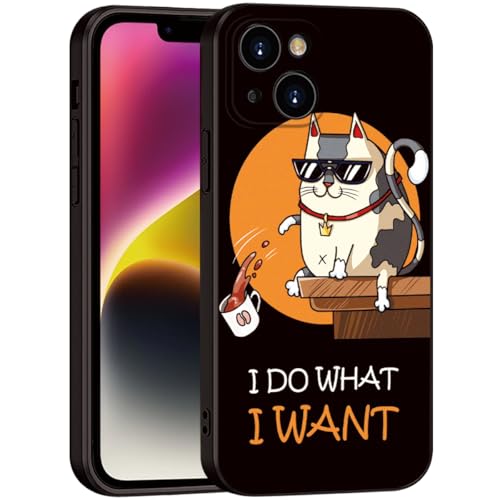 for iPhone 13 Case Cat Cute and Fashion Phone Case - 'I Do What I Want' Cartoon Design | Shockproof Soft Cover for Girls & Women (B2-Cartoon Cute cat)