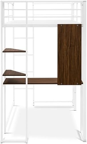 Miniatura 5 de East West Furniture BUTLWHI Buckland - Cama tipo loft individual, una cama de metal, una mesa, 2 estantes para libros y 2 escaleras con 3 y 4