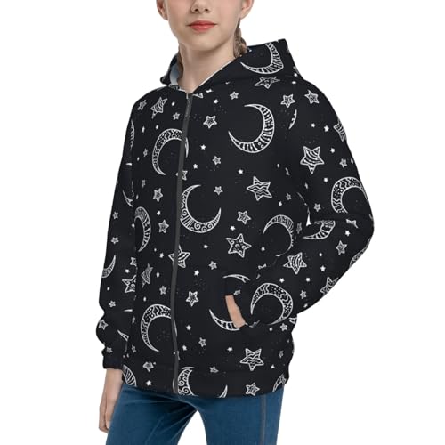Stars and Moons Kid Hoodies Boys Zip Up Sweatshirts Girls Pullover with Pocket