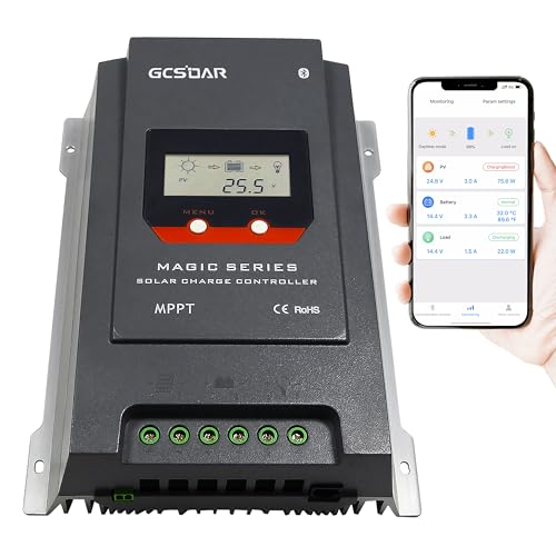 GCSOAR MPPT - Controlador de carga de 40 A, 12 V, 24 V, automático, máximo fotovoltaico, pantalla LCD de 100 V, Bluetooth integrado, programable por aplicación, regulador de panel solar, tierra