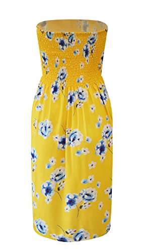 Image of Zyyfly Tube Top Dress Women Summer Beach Coverup Stretch Smocked Strapless Dress