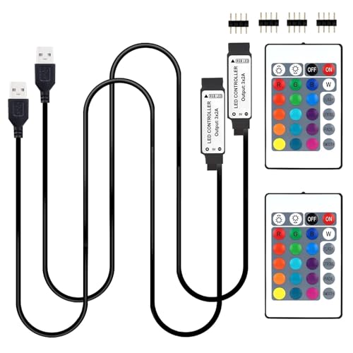 GXILEE USB Led Light Controller, 5V Led Light Remote Replacement with 24 Key Infrared Remote for 5v 4 pin 5050 2835 RGB LED Strips, 2 Pack(Not APP Control)