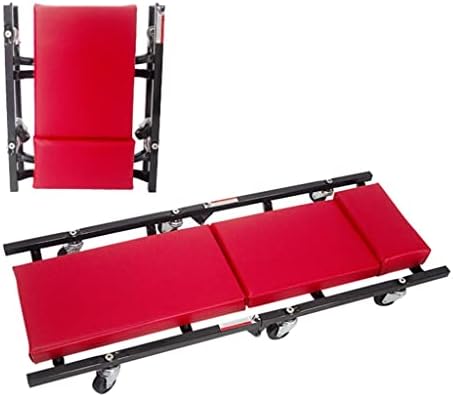 Folding Garage Workshop Roller Seat, 360universal Wheel Thickened Mechanic Stool, with Light Car Repair Skateboard Stool (Color : Red, Size : 92 * 37 * 9cm)