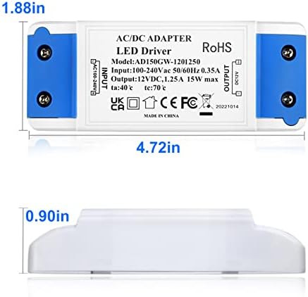 LED Transformer 15W,12V Power Supply LED Driver Adapter 240V AC to 12V DC 1.25A - Constant Low Voltage Transformers for LED Strip Lights,Cabinet Lights and G4,MR11,MR16 LED Light Bulbs Ring Doorbell