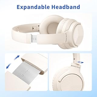 Headphones Wired with Microphone, Over Ear Foldable 3.5mm Plug in Headphones Corded with 4.9ft Tangle-Free Nylon Cord for Girls, Boys, Tablet, Laptop, MP3/4, School, Airplane Travel (Beige)