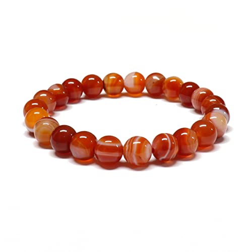 Bracelet en CORNALINE RUBANEE de qualité A - Perles rondes de 8mm- Pierre naturelle - Bijou Artisanal (25cm)