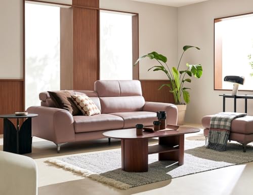 Image of Fabrique Sassy Leatherette 3 Seater Sofa Set with Puffy Luxury Light Pink with Moveable Headrest | Stylish Home Office & Living Room Furniture | Lightweight Design with Durable Stainless Steel Legs