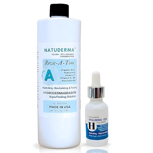 Hydrodermabrasion Solutions | Revitalizing Antioxidant Serum for Hydro Dermabrasion Machine and Oxygen Facial, Revita-A-Tone, 16 oz | and Hyaluronic Acid Serum with Vitamin C, 1oz, by Natuderma