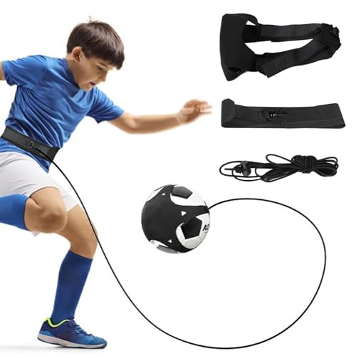 hoeslaw Soccer Ball Practice Kicker, 2.5m Adjustable Football Kick Return Trainer Aid Bungee Waist Belt, Hands-Free Solo Training Equipment with Upgrad Leather for Volleyball 6-12 year old Teenager - Thumbnail 7