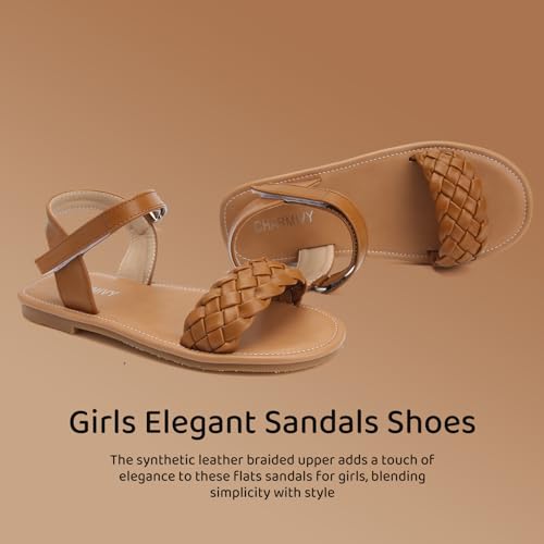 Charmivy BZ SANDALS-10-182-BROWN-31 Girls Sandals Cute Braided Strap Dress Sandals Shoes Brown Flat Sandals thumb #1
