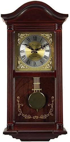Bedford Clock Collection Mahogany Cherry Wood 22-inch Wall Clock with Pendulum and Chimes