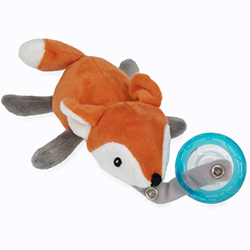 Image of Nuby Soft Plush Pacifinder with Detachable Silicone Pacifier: 0-6 Months, Fox, Natural Cherry Shape, Orange, one Size