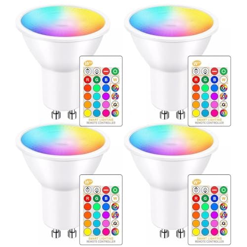 SOBROVO 5W GU10 Dimmable Multicolor LED Spotlight, Color Changing Bulb with Remote, RGB&Warm White Reflector Bulb for Daily Lighting and Mood Lighting,4Pack