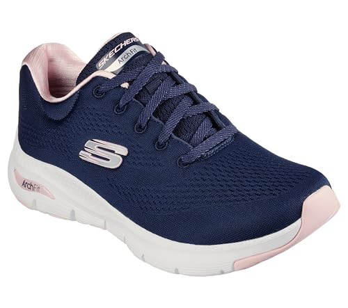 Skechers Women's Arch Fit-Sunny Outlook Sneaker, Navy/Pink, 6