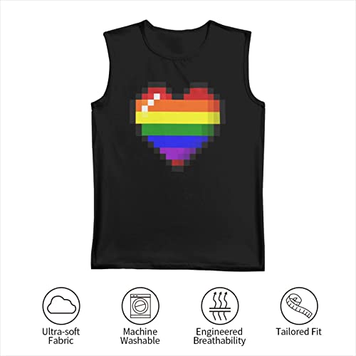 Cxcplxk Colourful Gay Prides Heart Men's Sleeveless T-Shirt Sport Bodybuilding Tank Top Shirts Muscle Workout Vest X-Large Black #TOP2