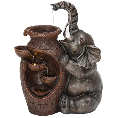 AUTODAYA 19" H Elephant Statue Outdoor Water Fountain with Warm LED Lights by AUTO DAYA - Used condition - Image 6
