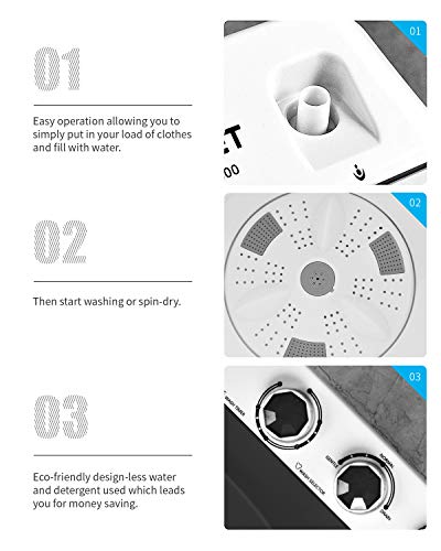 Kuppet Compact Twin Tub Portable Mini Washing Machine 26Lbs Capacity, Washer(18Lbs)&Spiner(8Lbs)/Built-In Drain Pump/Semi-Automatic (White&Black) #TOP6