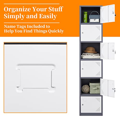 Image of Metal Locker with 6 Doors, 71 inch Lockers for Employees Steel Storage Locker, Lockable Locker Cabinet for School, Gym, Home Office and Garage(Grey White)