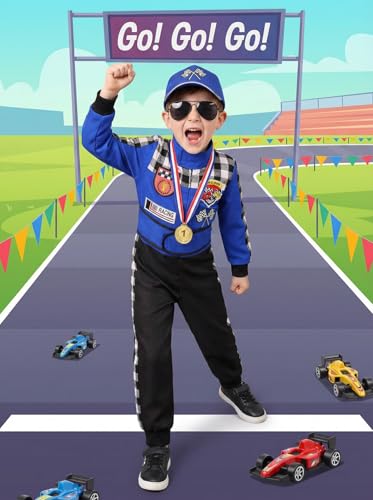 Disfraz de piloto de carrera para niños con gorra miniatura 5