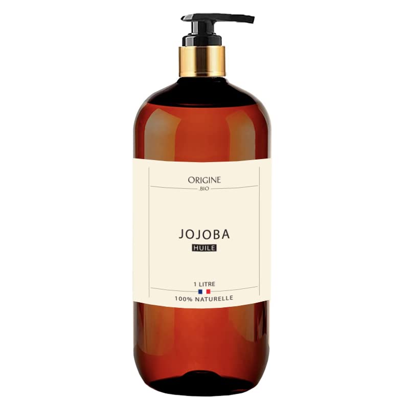 Origine Bio - Huile De Jojoba 1 Litre - Pressée à Froid 100% Pure et Naturelle Cheveux Peau Visage Corps Barbe - Marque Française - Corps Visage Massage Jojoba oil