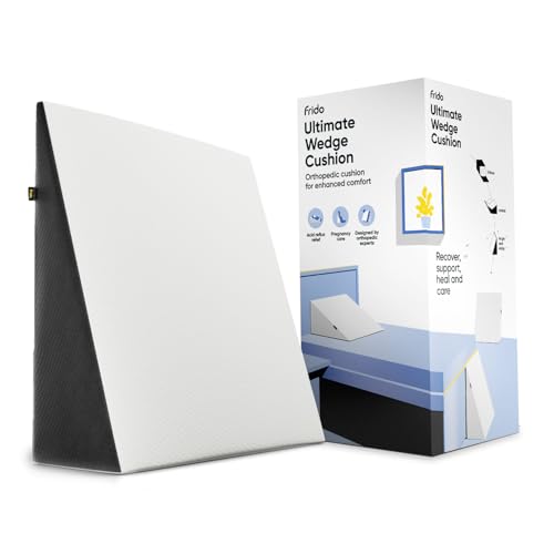 Image of Frido Complete Back Support Wedge Cushion Made with Memory Foam | Improves Comfort and Posture While Sitting /Working On Bed | Premium Removable Covers | Pack of 1 - White & Grey