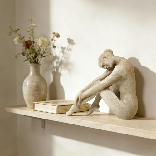 Escultura abstracta moderna femenina sentada beige miniatura 4
