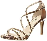 sandalias tacon medio Sandalia de LODI en piel con estampado de hojas de color marrón con detalle de tachas en plata