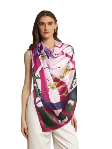 Image of Ravaiyaa - Attitude is everything Women Silk Digital Print Large Square Scarf Breathable Lightweight Neckerchief Printed Headscarf 40 inch x 40 inch Inch