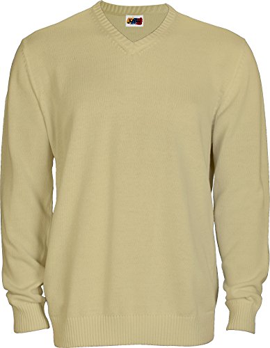 Emilio Fernández Jersey DE Vestir Cuello Pico Hombre Y NIÑO 100% ALGODÓN (XL, Beige)