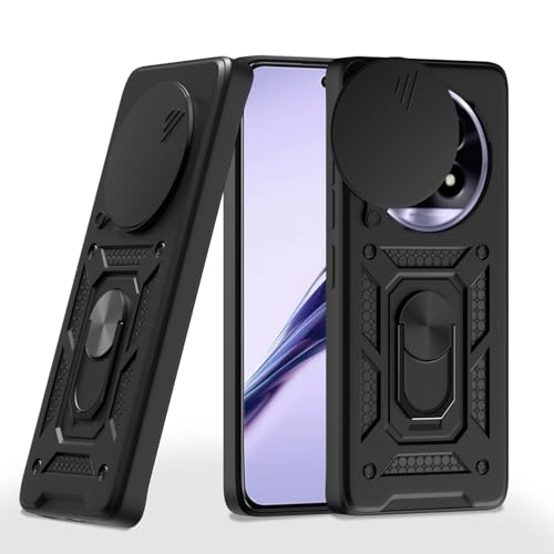 Image of Pikkme D10 Tough Armor Bumper Case | 360 Protection Case | Sliding Camera Shield Cover & Ring Holder Stand Back Cover for Realme 13 Pro 5G / Realme 13 Pro Plus 5G (Black)