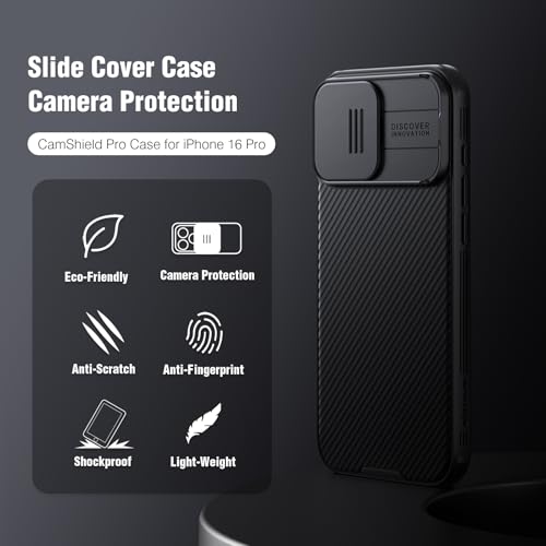 Image of Nillkin for iPhone 16 Pro Case with Slide Camera Cover, [Full Camera Protection][Anti-Scratch] Military-Grade Protection, Anti-Fingerprint, Slim Phone Case for iPhone 16 Pro 6.3'' Black