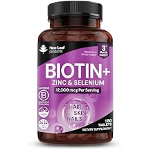 Biotin Hair Skin and Nails Vitamins 12000mcg High Strength - Promotes Healthy Hair Skin & Nails - Biotin Vitamins for Women & Men Vegan, 3 Month Supply, 180 Tablets - Made in The UK by New Leaf