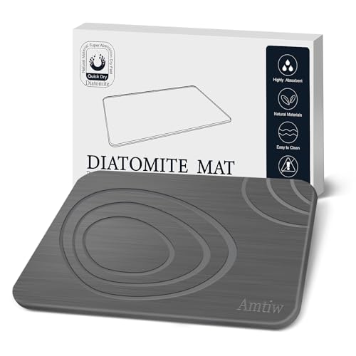 Amtiw Stone Bath Mat, Diatomaceous Earth Shower Mat, Non-Slip Super Absorbent Quick Drying Bathroom Mats, Suitable for Bathroom, Kitchen, Counter Bath Mat, Easy to Clean (23.6" X 15.4")