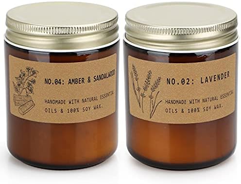 Scented Candles Gift Set,7.2oz Long Burning Soy Candles, Natural Organic Candles for Stress Relief Relaxation, Gifts Set for Women, Lavender,Amber & Sandlwood ,Large 2 Pack