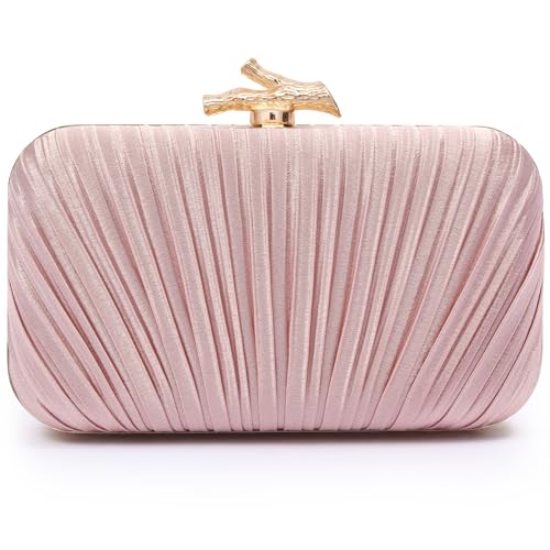 Nexellent Purses for Women Evening Bag Handbags Formal Pleated Clutch Bag with Chain for Prom Wedding Party Black-tie affairs (Pink)