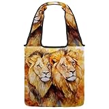VAPOKF Two Lions - Bolsas de lona para mujer, bolsa de hombro grande reutilizable para escuela, trabajo, oficina, viajes, compras, casual