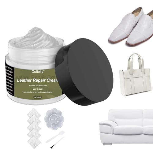BAOSROY Reparation Cuir,Teinture Cuir,Cirage Blanc,Pâte Réparatrice Cuir,Kit Reparation Cuir,Rénovation Cuir,Restaurateur Cuir,Leather Repair Cream (Blanc 60ml Set)