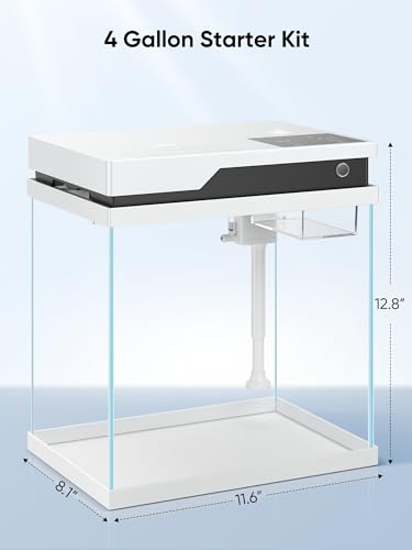 PONDON 4 Gallon Smart Fish Tank, Glass Betta Tank with Filter and Light, Beta Fish Aquarium Startar Kit with Automatic Feeder