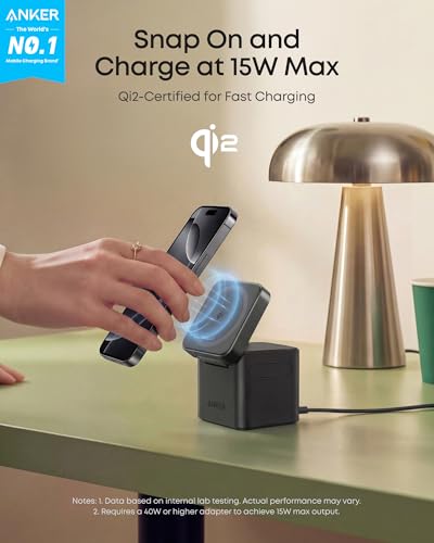 Image of Anker 3-in-1 Cube Wireless Charger, Qi2 MagSafe-Compatible Charging Station, 15W Foldable Fast Charging Stand for iPhone 17 /16, Apple Watch, AirPods (Adapter Included, Non-Battery)