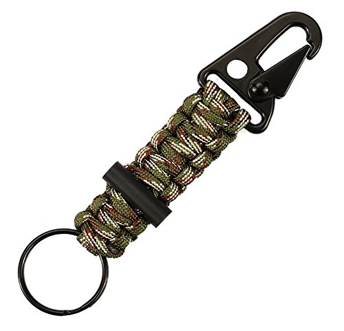 ZENDY Paracord Portachiavi Corda moschettone con Attrezzi di Salvataggio Firestarter per Esterni (Alta qualità 7 Strand) (Camuffare)