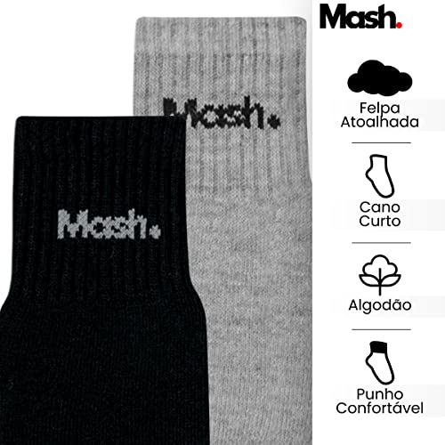 Kit 09 Pares Meias Cano Curto Mash | 6 Preto - 3 Cinza | 39-43 | 202.05_PT01_PT01_PT01_3943_09P