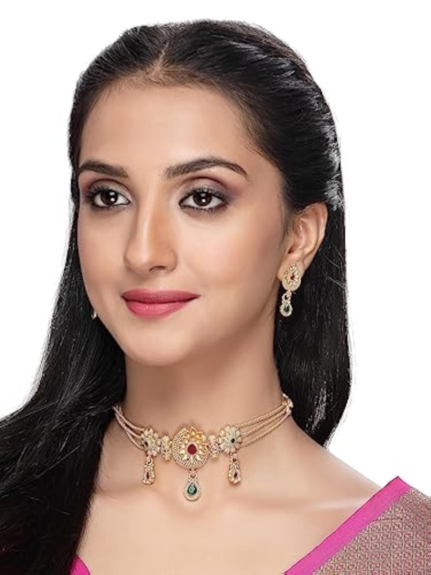 Stunning Floral Copper Choker Necklace Set with Earrings