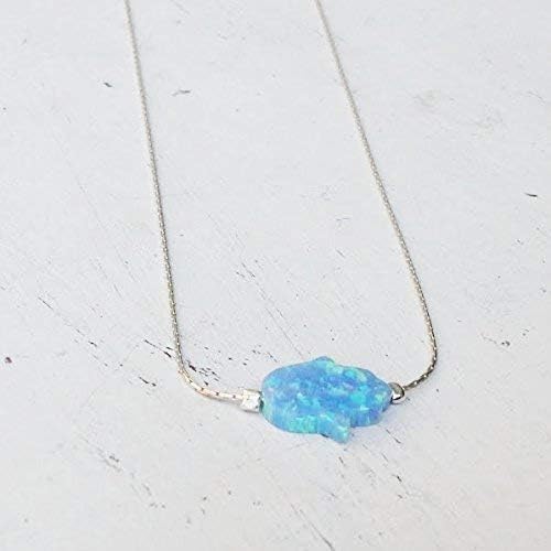 AVNISCustom Hamsa necklace Opal Horizontal Hamsa Pandent 925 Sterling Silver Necklace