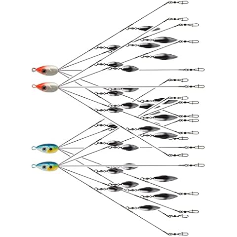 5-arm Umbrella Fishing Rig, Aalabama a rig with Double Layer Rotating Leaves, 4 PCS (Color: Orange Blue) Cover