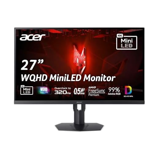 Acer Nitro 27” WQHD 2560 x 1440 Gaming IPS MiniLED Monitor | AMD FreeSync Premium | 320Hz Refresh Rate | Up to 0.5ms | AdobeRGB 99% | 1 x Display Port 1.4 & 2 x HDMI 2.1 Ports | XV275U F3biipprx