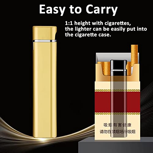 Slim Soft Flame Lighter, Cigar Torch Lighter, Refillable Butane Lighter with Wheel Flint Ignition, Adjustable Flame Mini Pocket Lighter, Great Gift for Men for Birthday, Christmas (No Gas)